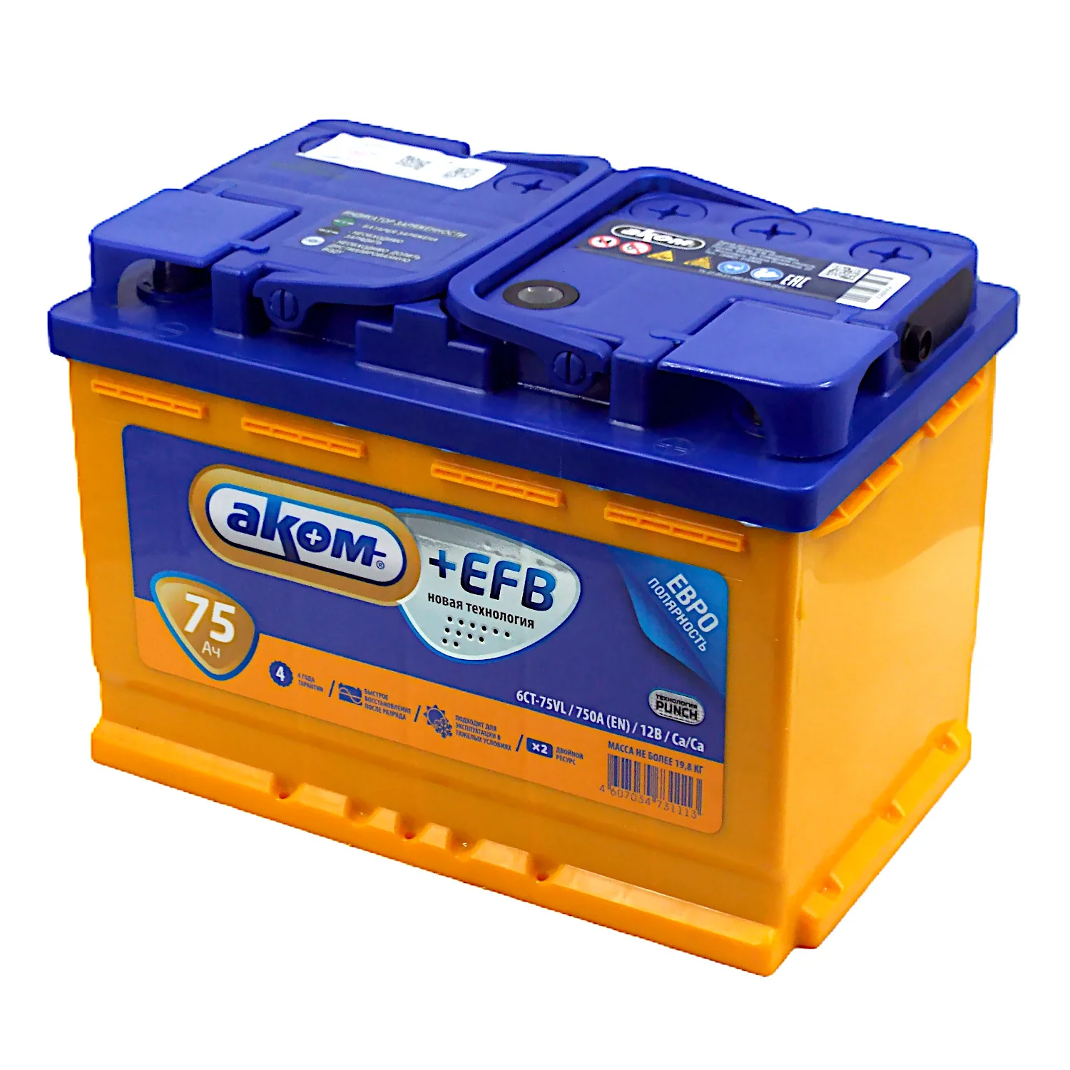 Аккумулятор АКОМ +EFB 75 Ач о.п. Фото 1