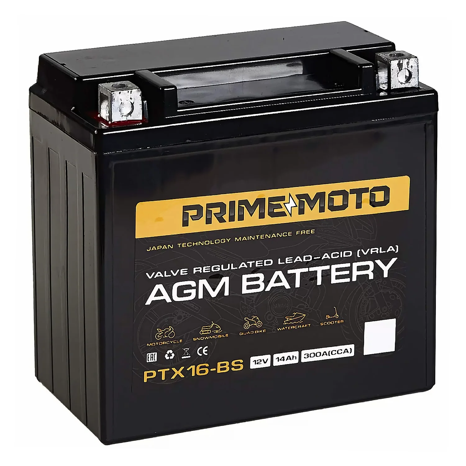 Аккумулятор PRIME MOTO AGM PTX16-BS 14 Ач п.п. РАСПРОДАЖА